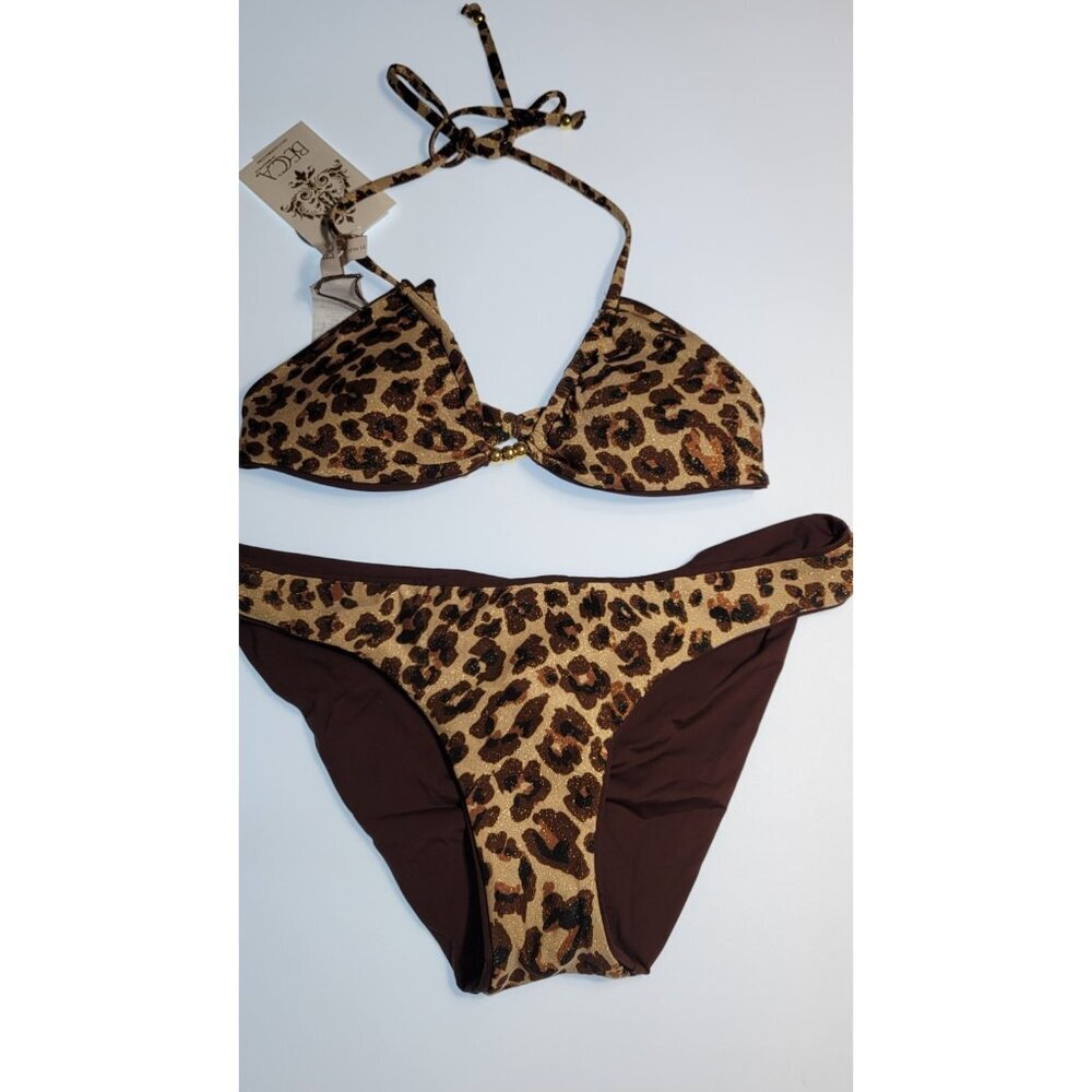 Becca by Rebecca Virtue Triangle Top Bikini Set Reversible Leopard Size Medium